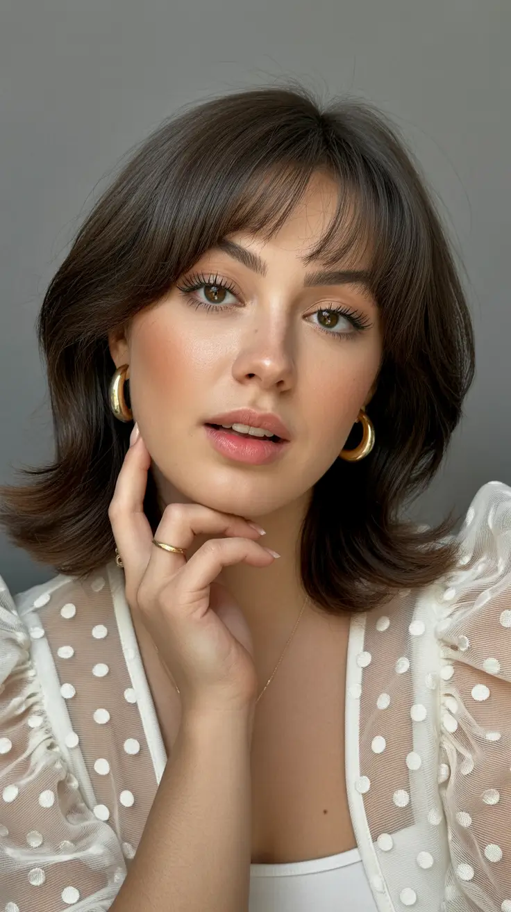 Best haircuts for round faces 2026 Layered Short Cut with Airy Fringe