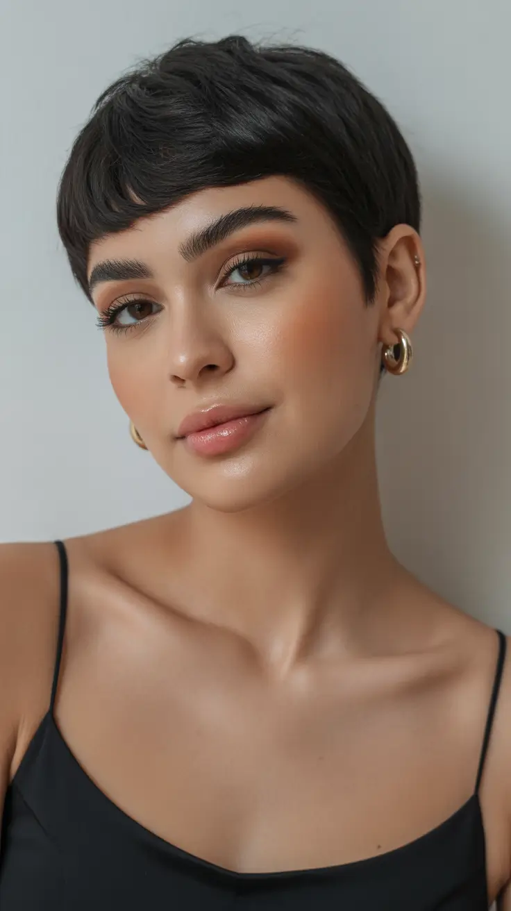 Best haircuts for round faces 2026 Polished Pixie Charm