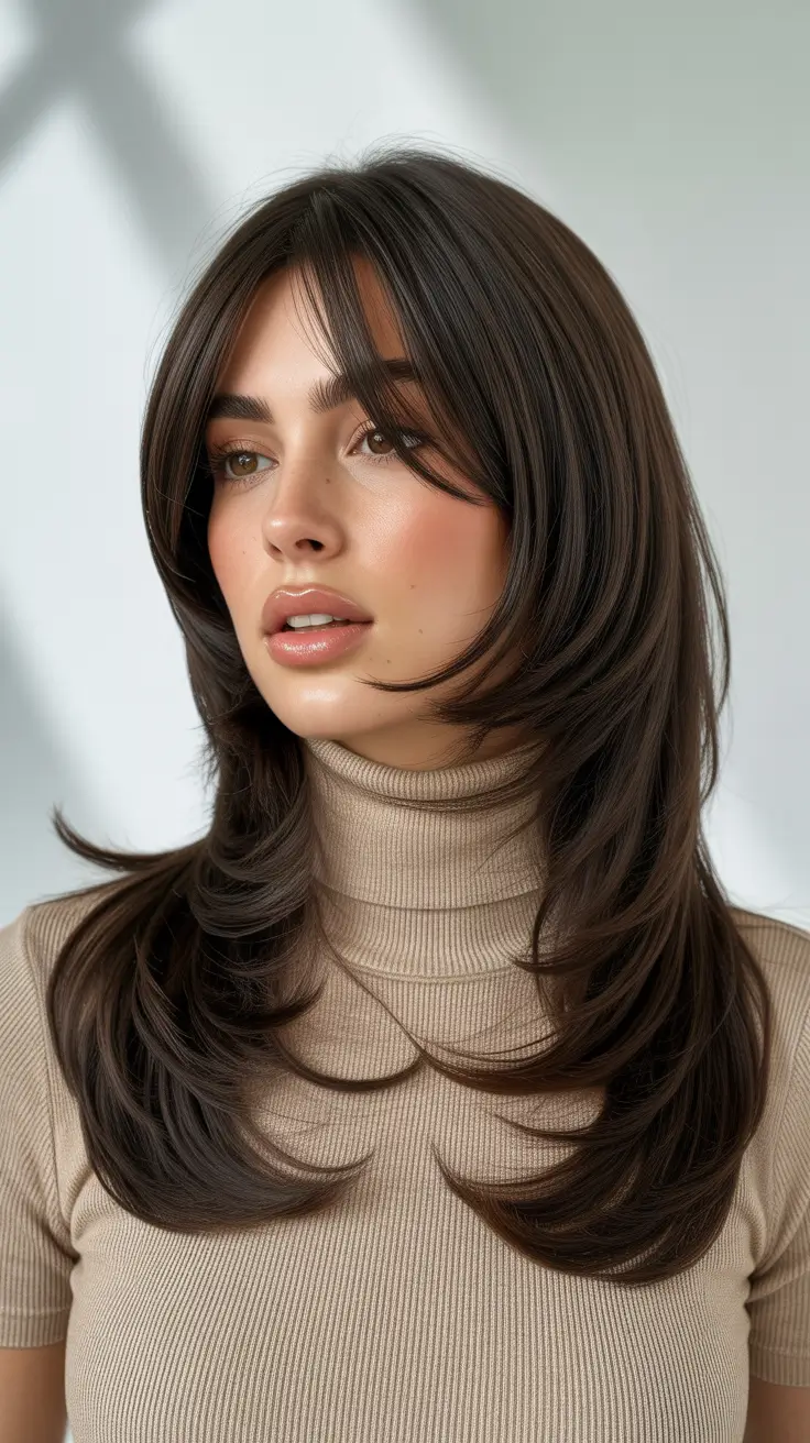 Best haircuts for round faces 2026 90s Revival with Long Feathered Layers