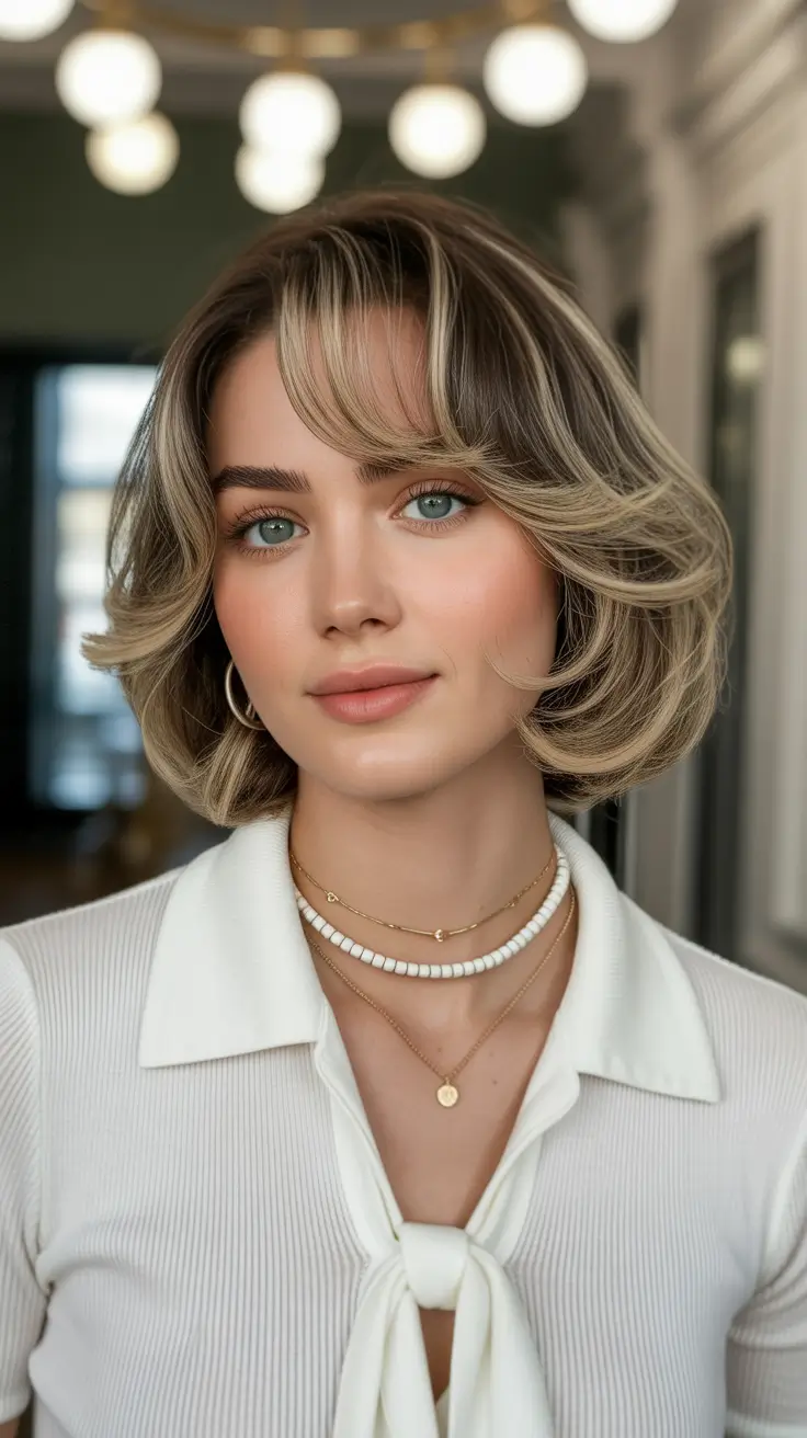 Best haircuts for round faces 2026 Soft Bob with Blonde Dimension
