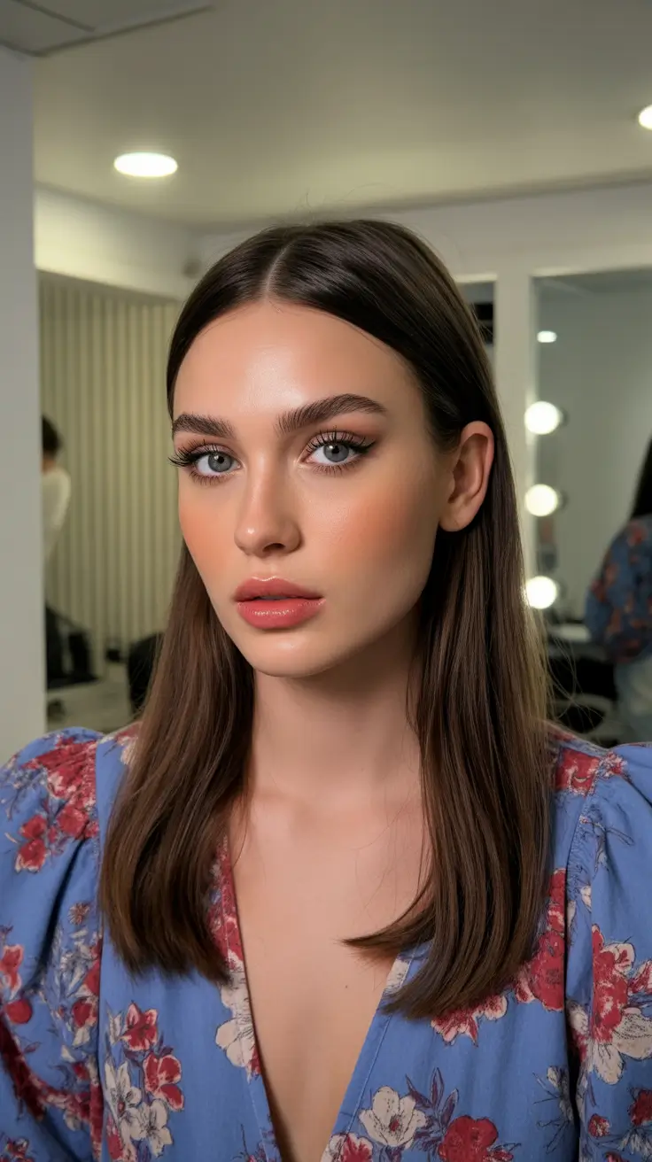 Best haircuts for round faces 2026 Sleek Confidence with Center Part