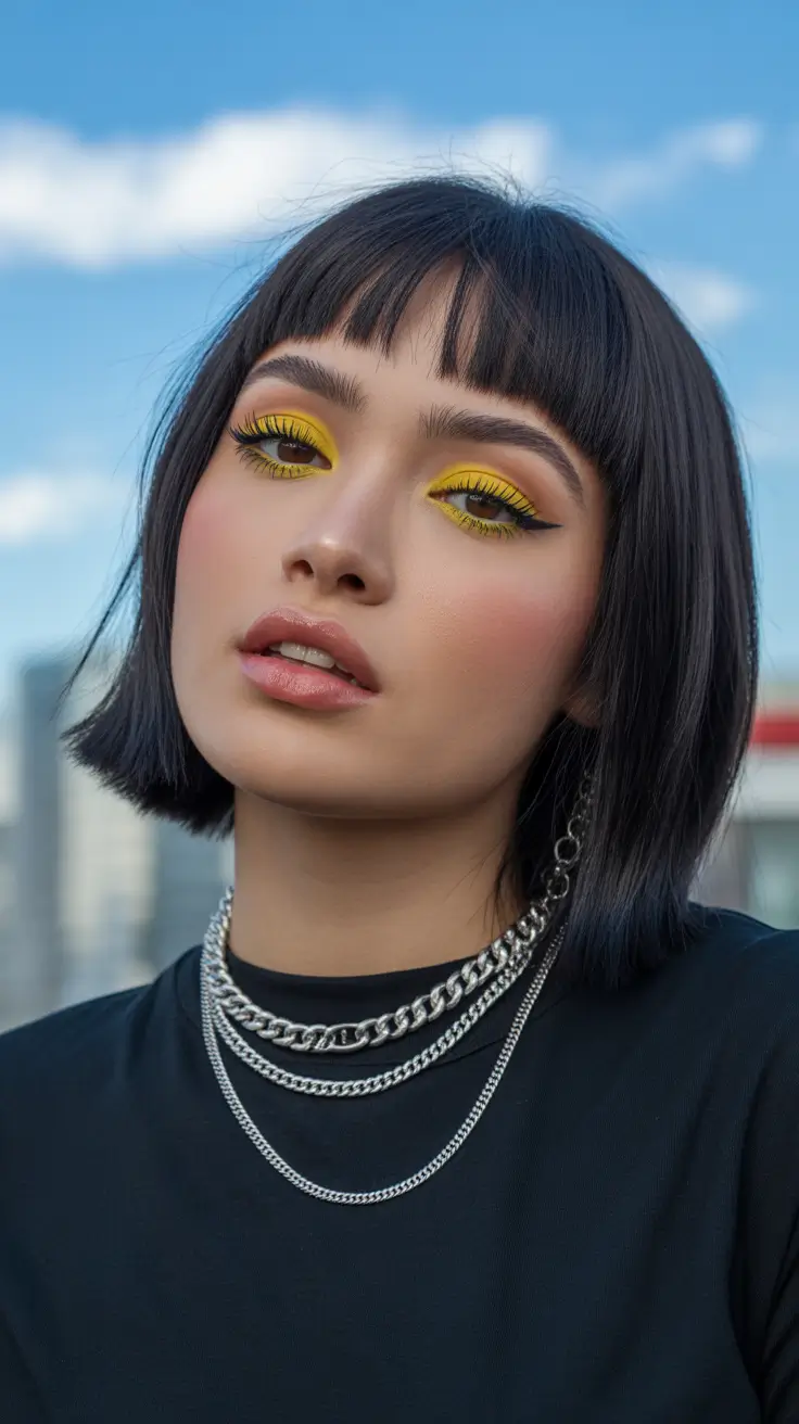 Best haircuts for round faces 2026 Short Bob with Blunt Bangs