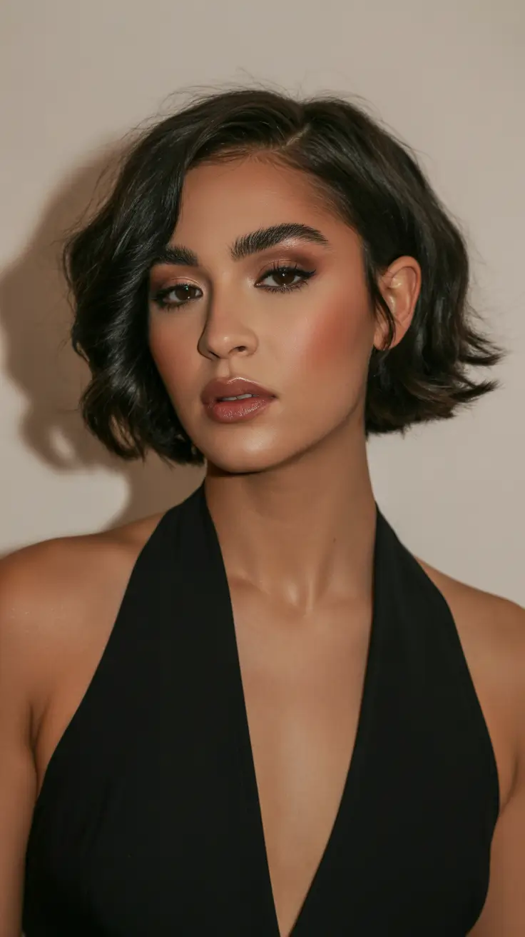 Best short haircuts for women 2026 Dark, Wavy Parisian Bob With Soft Volume