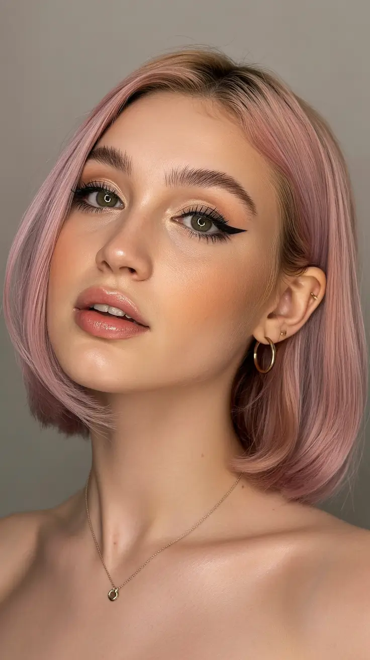 Best short haircuts for women 2026 Pastel Rose Bob With Sleek Ends