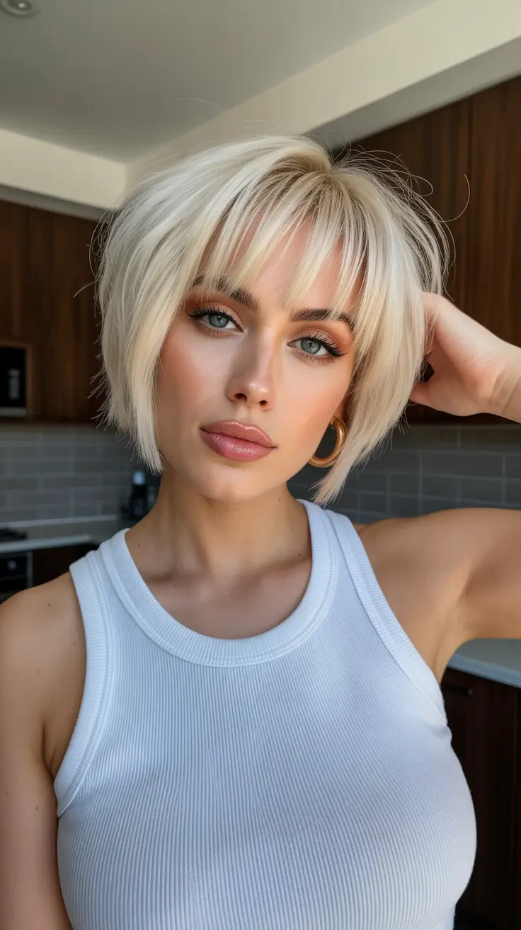 Best short haircuts for women 2026 Modern French Bob With Wispy Curtain Bangs