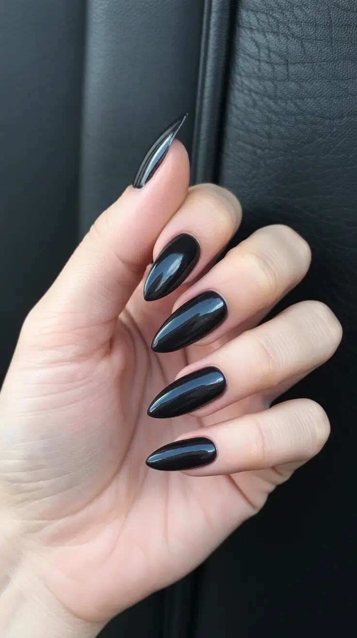 black nails trend 2026 Sleek Almond Minimalism