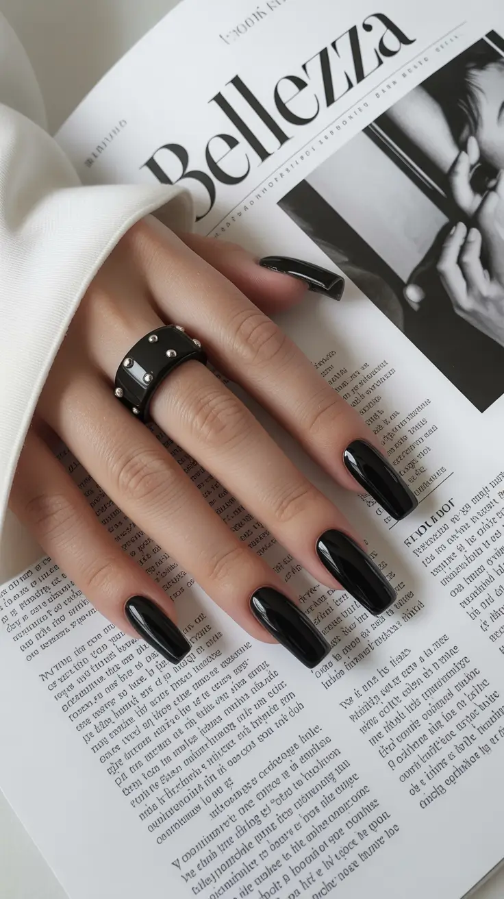 black nails trend 2026 Editorial Square Gloss