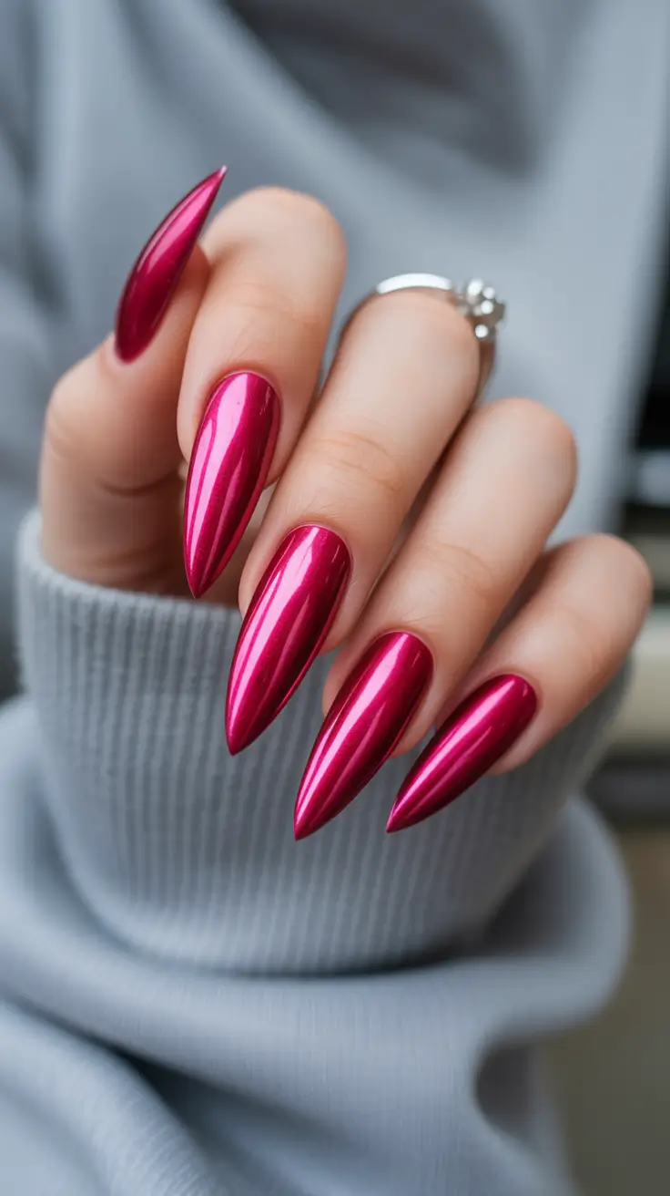 chrome nails 2026 Cherry Chrome Stilettos