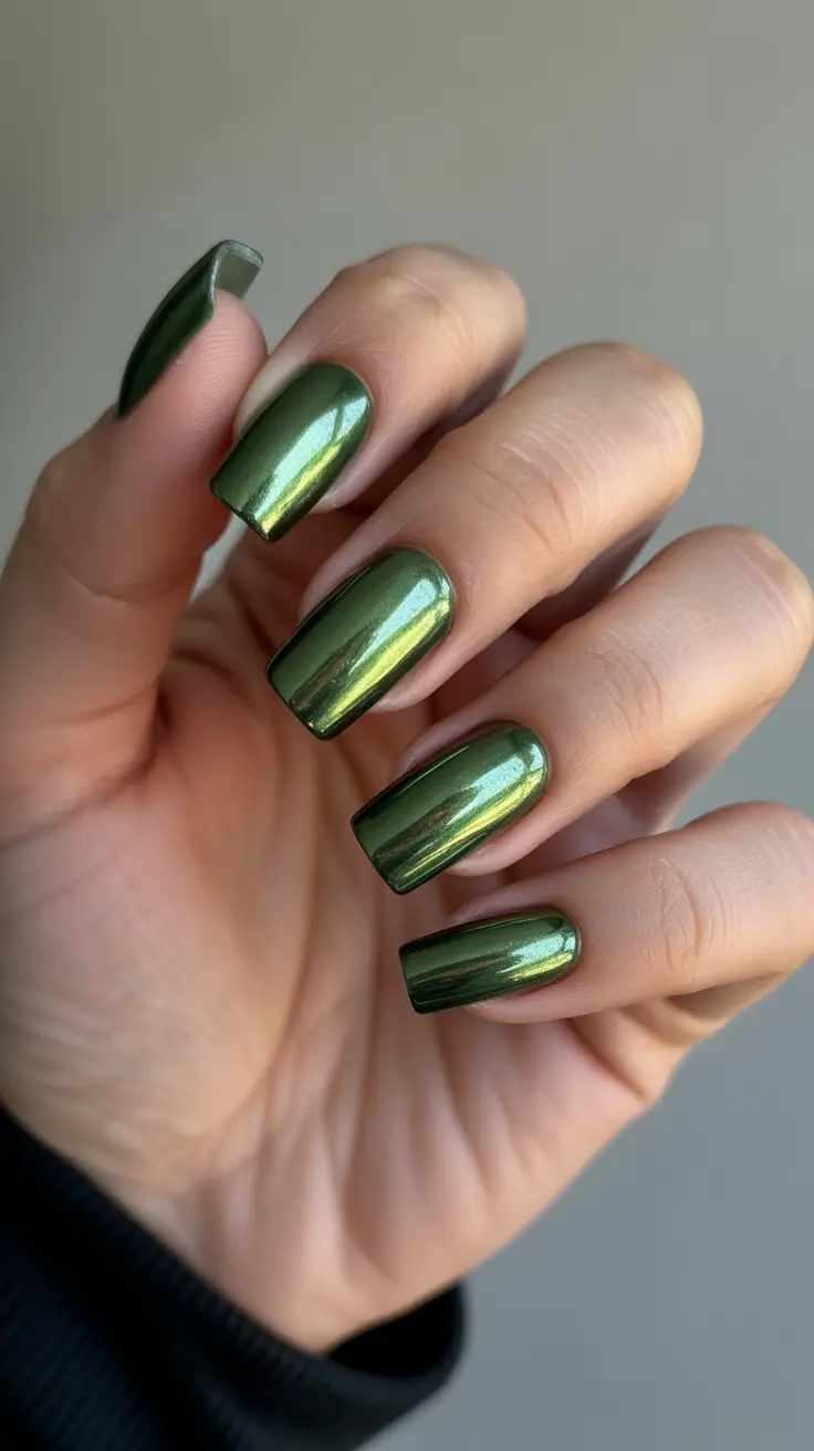 chrome nails 2026 Olive Chrome Squares