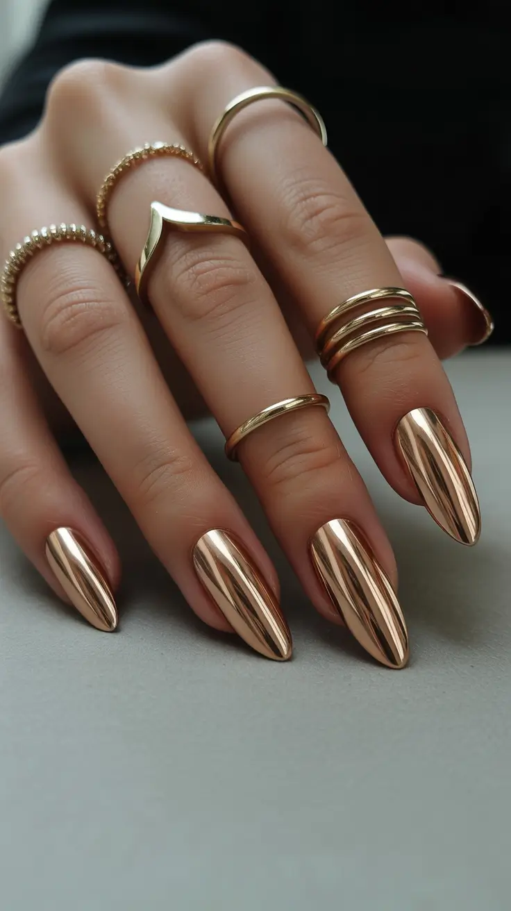 chrome nails 2026 Golden Chrome Almonds