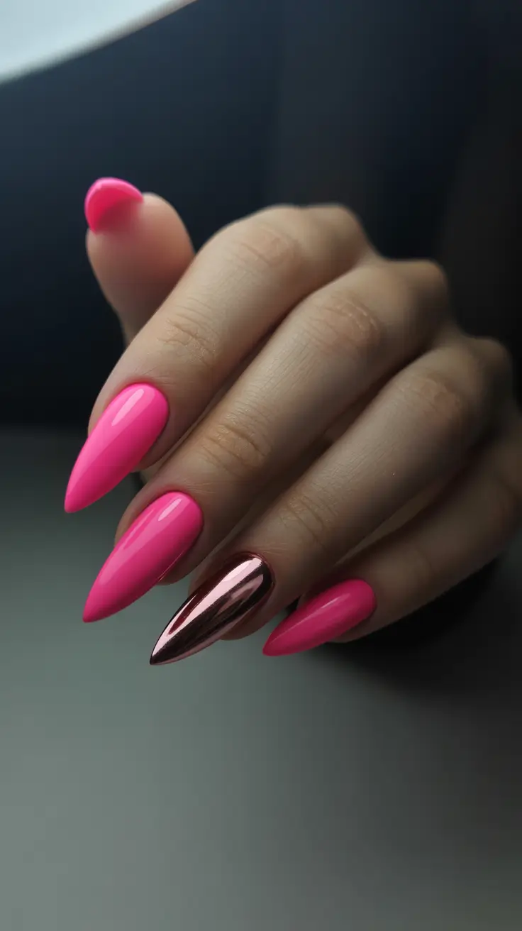 chrome nails 2026 Pink Chrome Accent