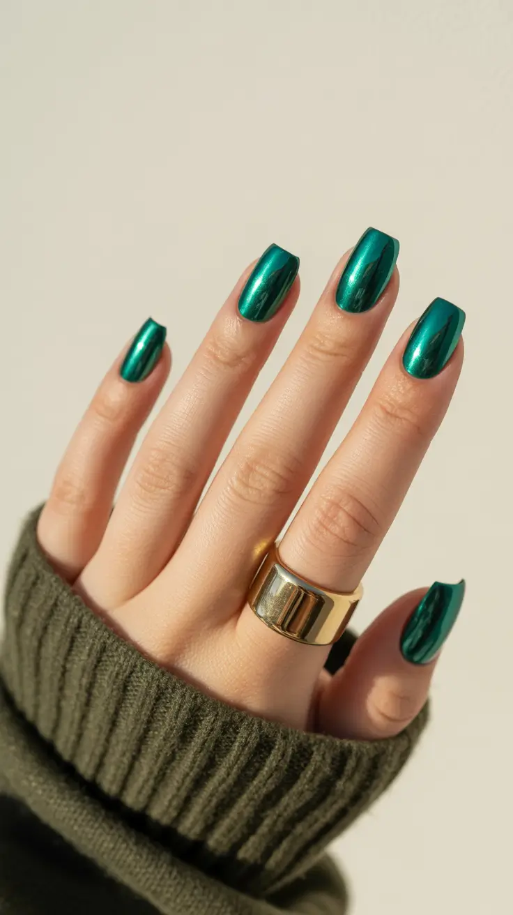 chrome nails 2026 Emerald Chrome Squares