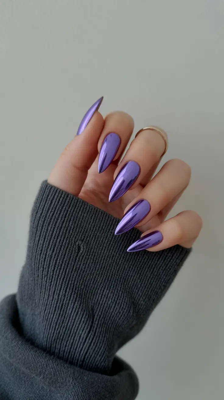 chrome nails 2026 Lavender Chrome Stilettos