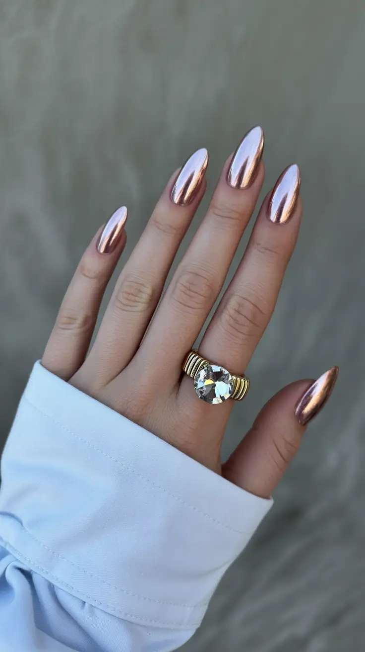 chrome nails 2026 Rose-Gold Glow