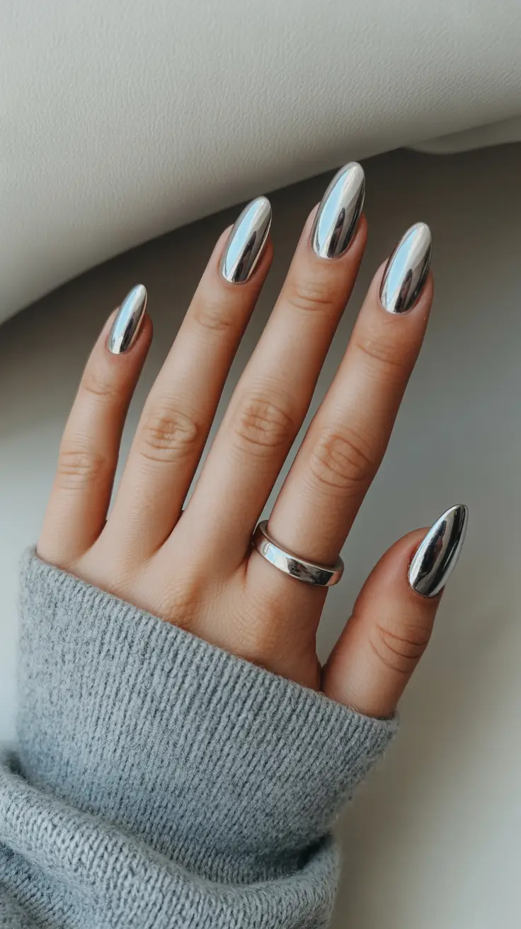 chrome nails 2026 Liquid Silver Almonds
