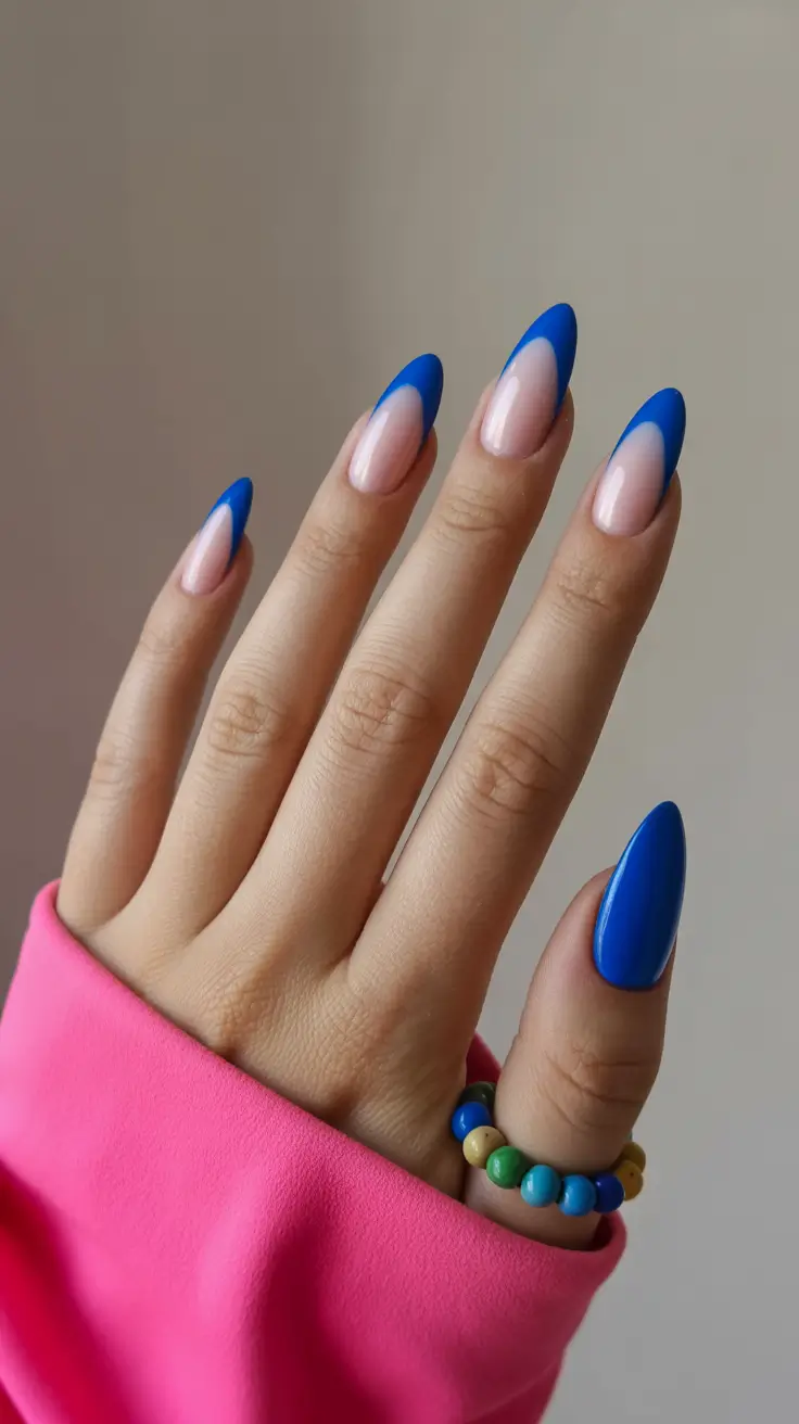 cute almond nails 2026 Electric Blue Almond French