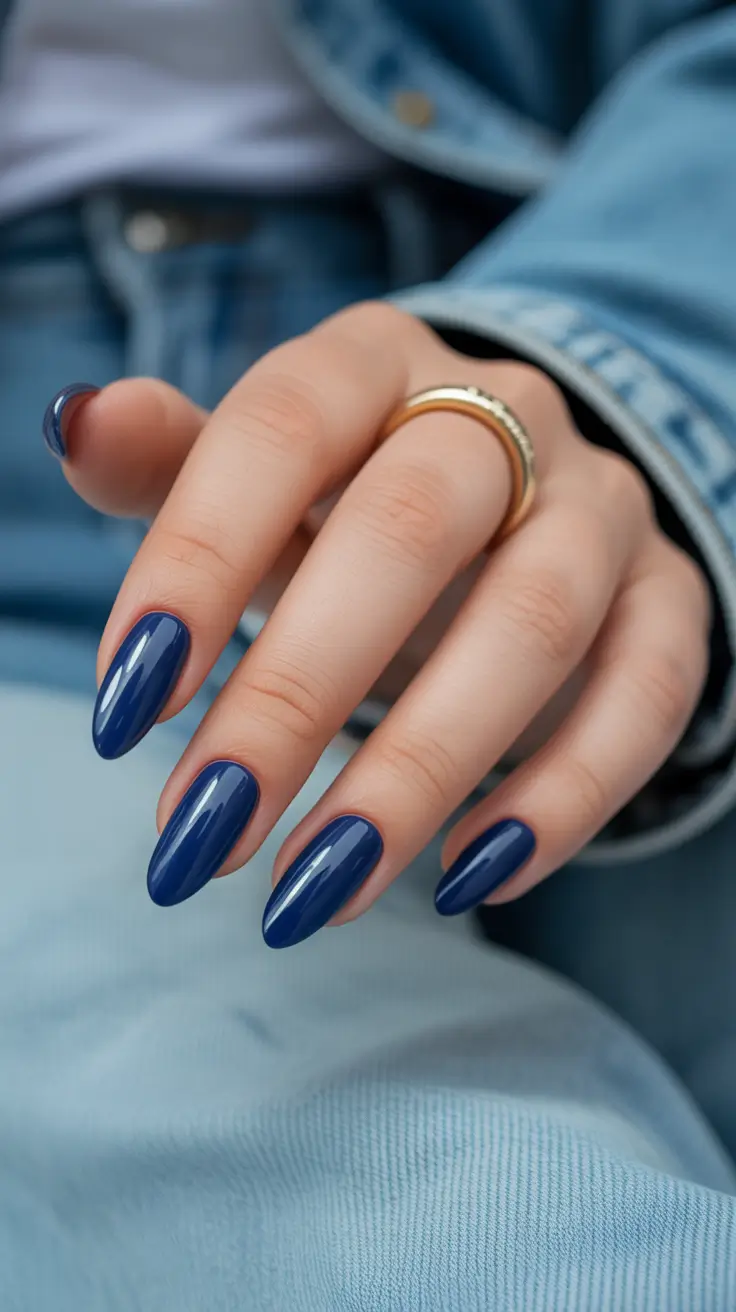 cute almond nails 2026 Deep Denim Blue Almonds