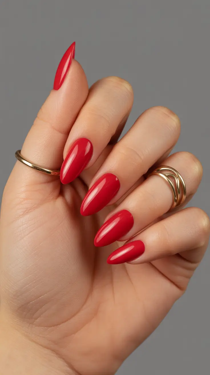 cute almond nails 2026 Classic Cherry Red Almond Tips