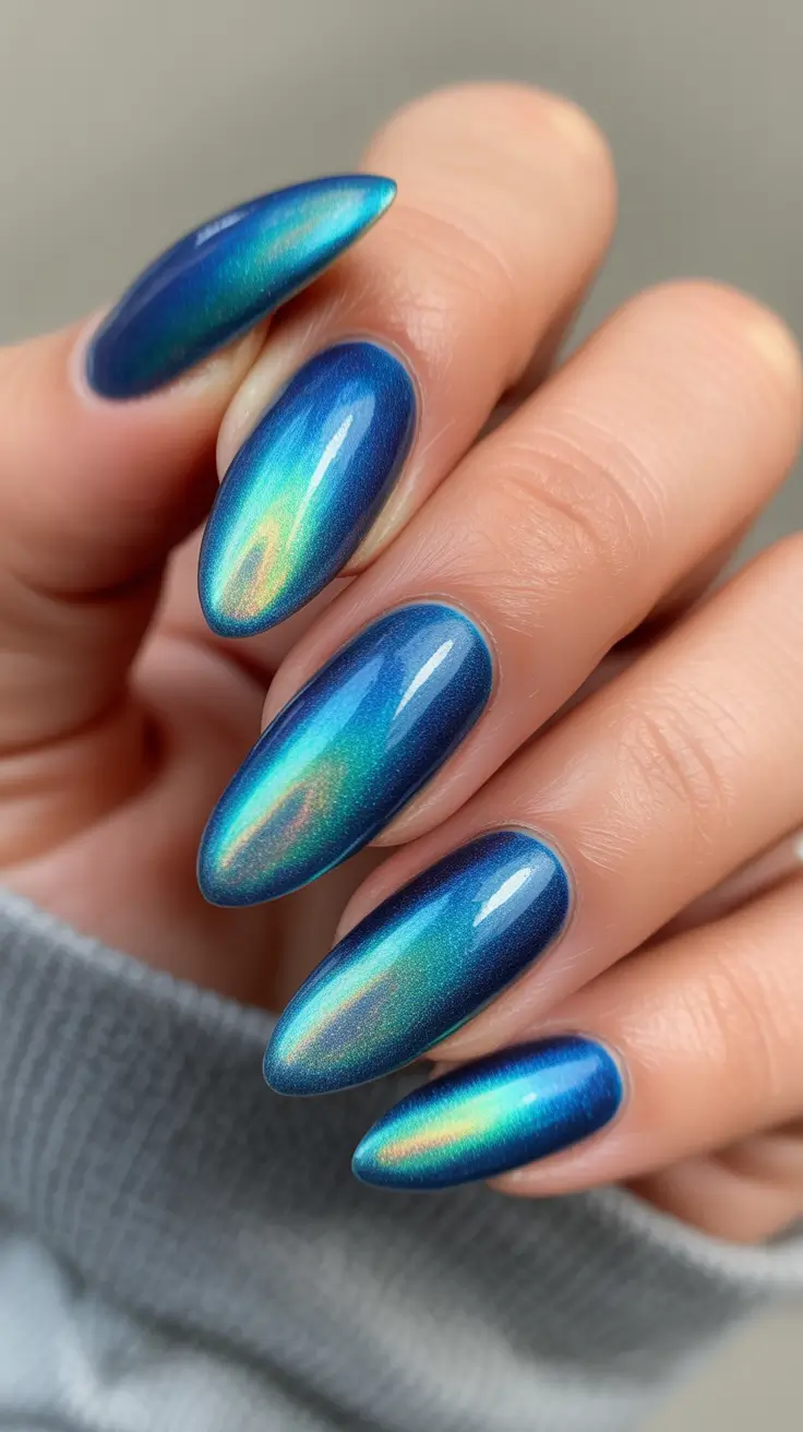 cute almond nails 2026 Aurora Chrome Ocean Almonds