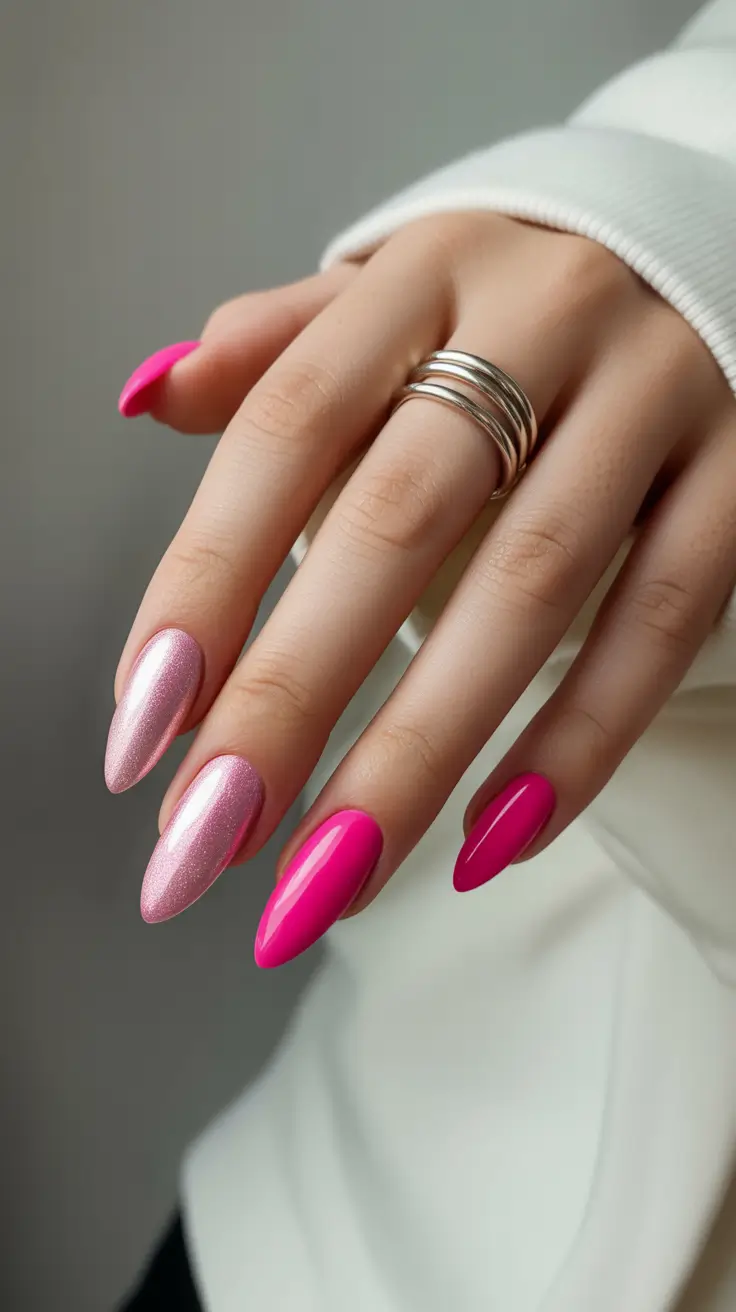 cute almond nails 2026 Pink Duo Almond Mix