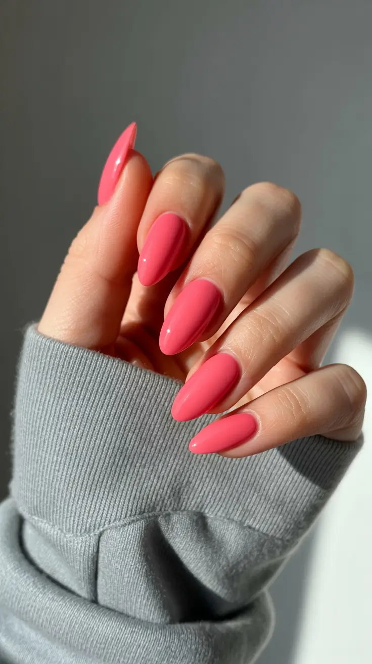 cute almond nails 2026 Warm Coral Almonds
