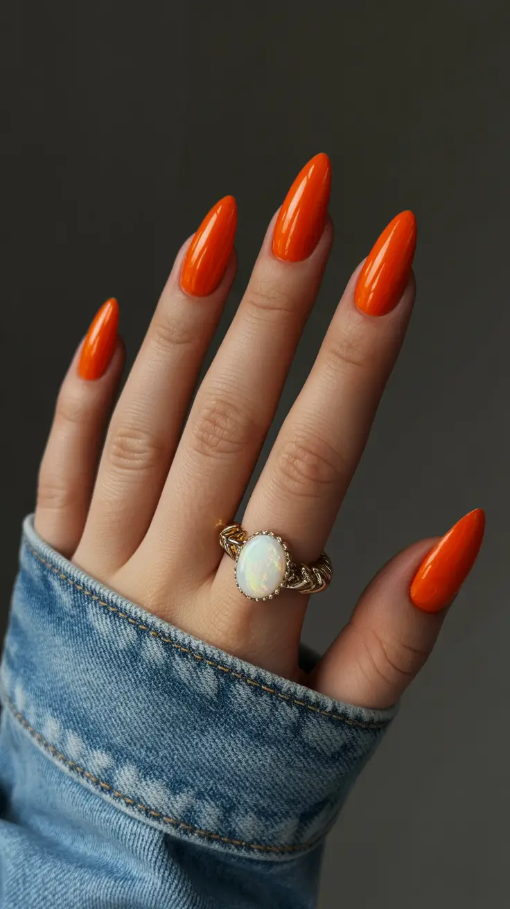 cute almond nails 2026 Glowing Tangerine Almonds