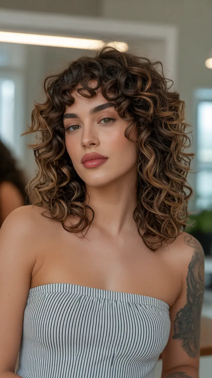 Cute curly hairstyles for women 2026 Soft Curly Bob with Sunlit Highlights