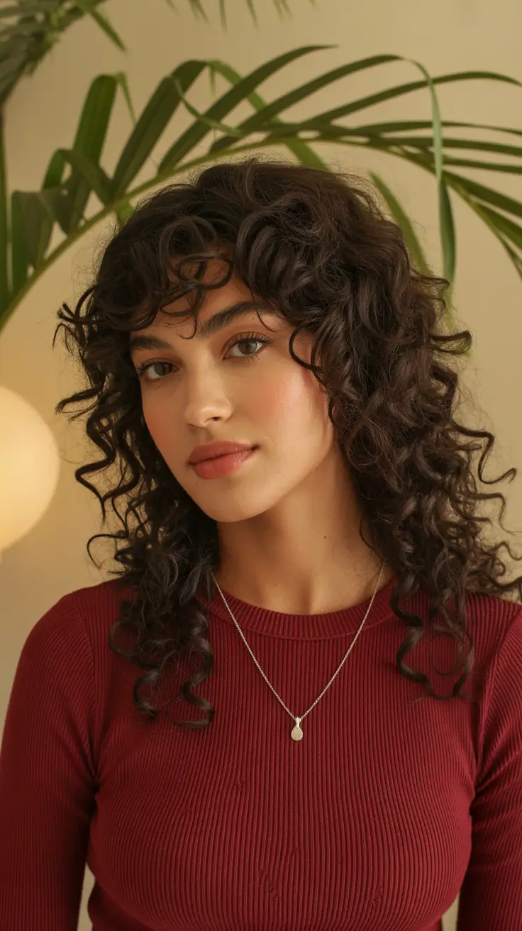 Cute curly hairstyles for women 2026 Classic Chocolate Curls with Curtain Fringe