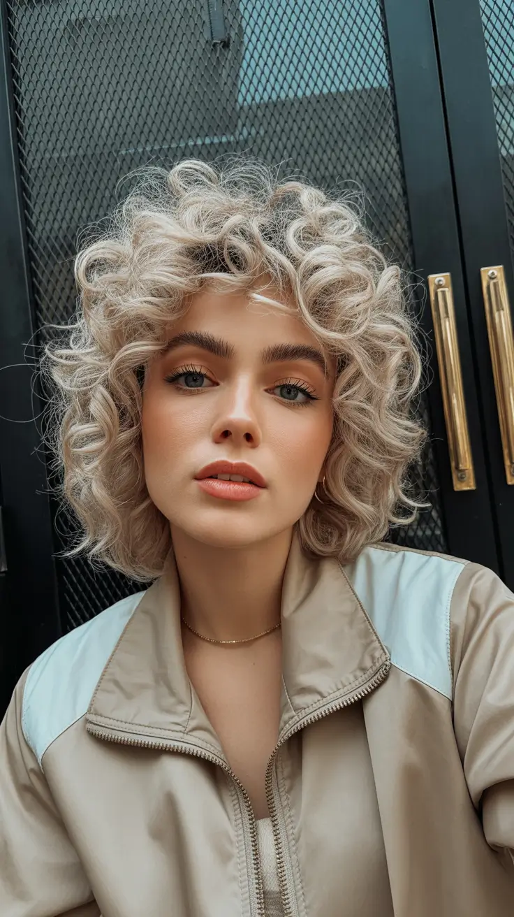 Cute curly hairstyles for women 2026 Frosted Platinum Curly Bob