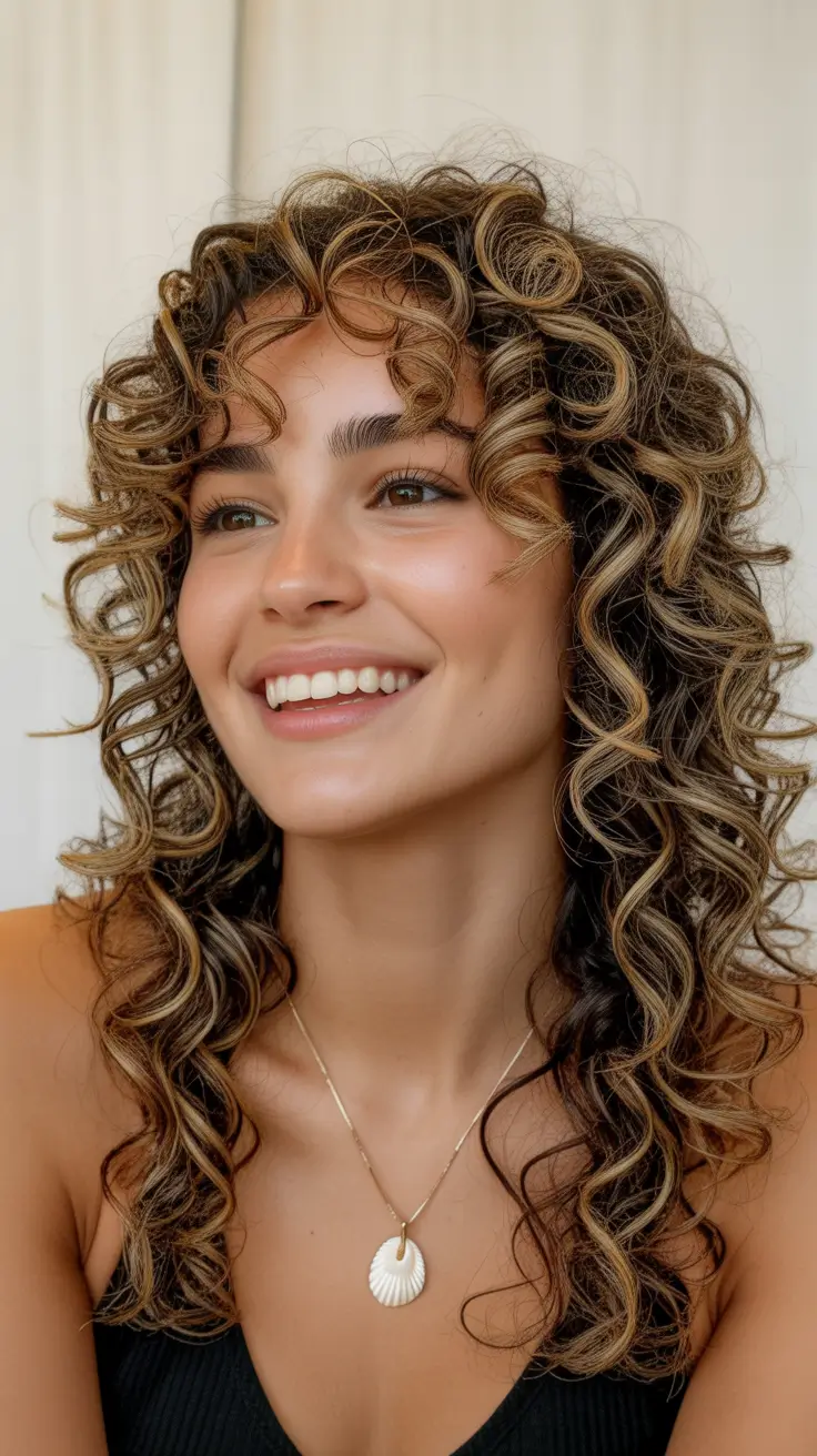 Cute curly hairstyles for women 2026 Polished Caramel Spiral Curls