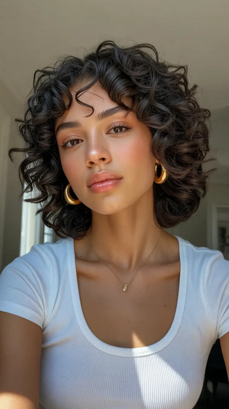 Cute curly hairstyles for women 2026 Playful Chocolate Bob with Defined Curls