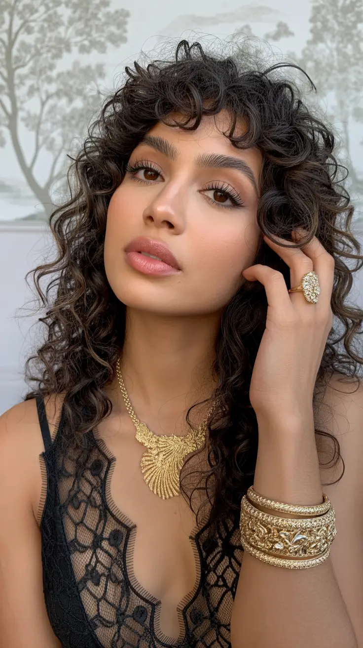 Cute curly hairstyles for women 2026 Voluminous Curls with Bangs