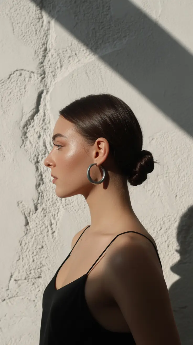 Cute hairstyle ideas 2026 Minimal Sleek Bun with Glow Finish