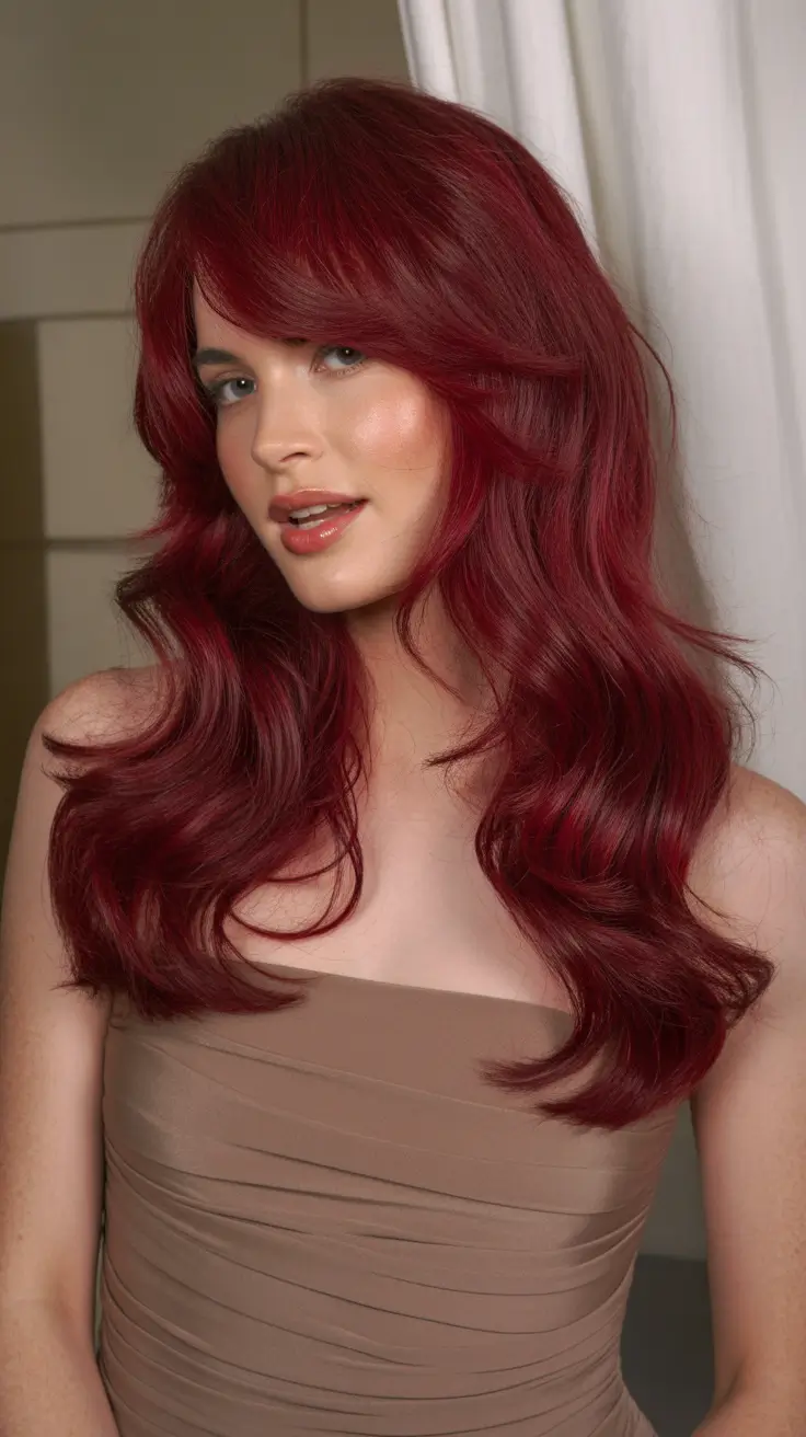 Cute hairstyle ideas 2026 Ruby Red Waves with Volume