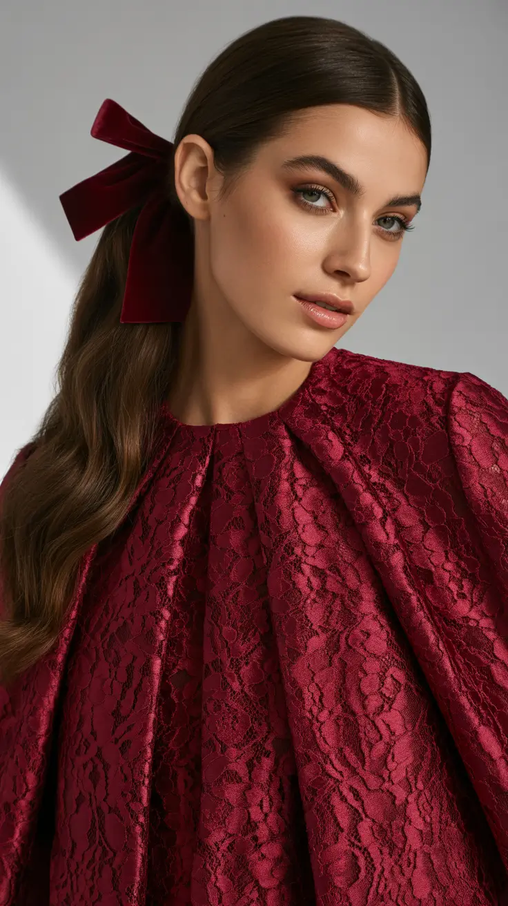 Cute hairstyle ideas 2026 Velvet Bow Ponytail