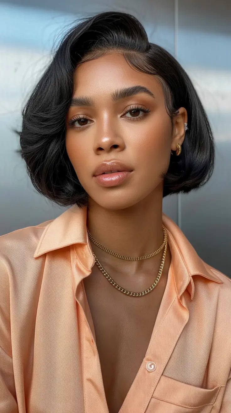 Cute hairstyle ideas for black women 2026 Retro Side-Swept Bob