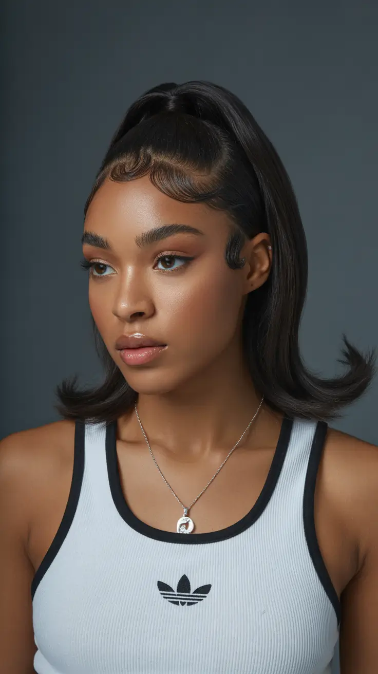 Cute hairstyle ideas for black women 2026 Half-Up Flick Pony