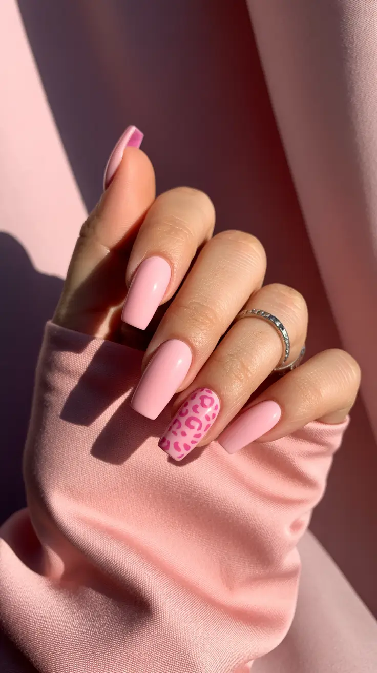 cute pink nails 2026 Soft Square Pink With Leopard Accent