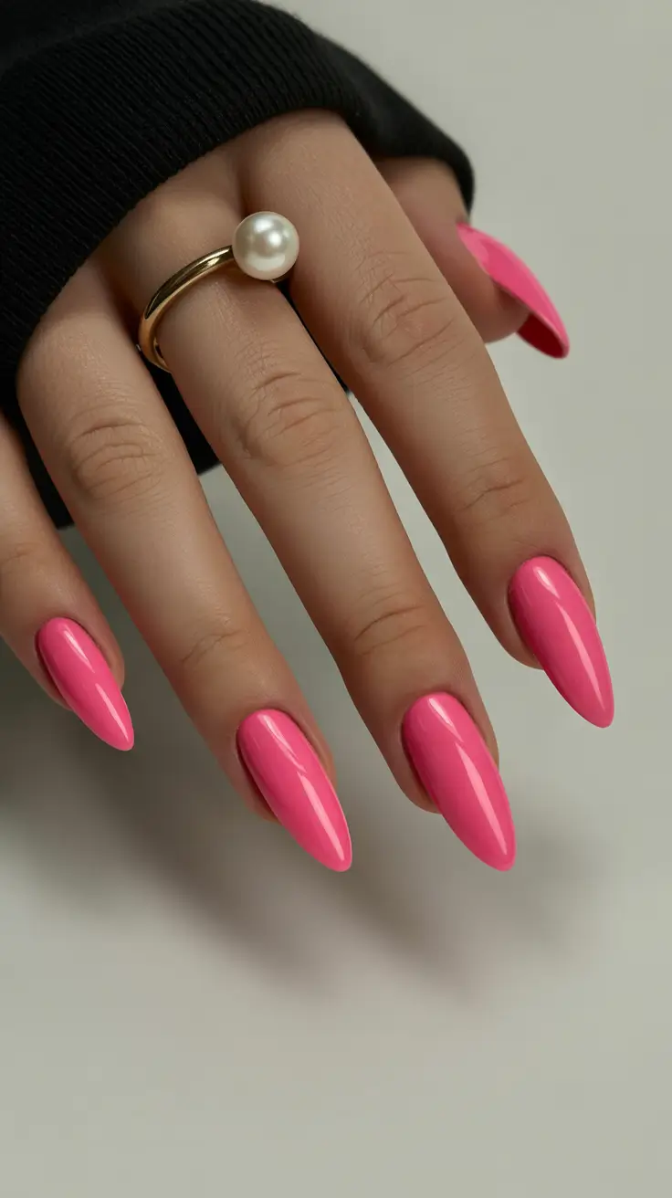 cute pink nails 2026 Bright Almond Pink Elegance