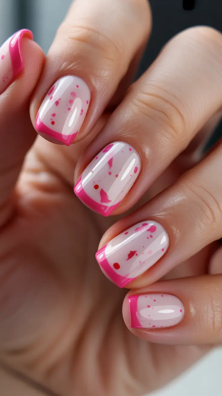 cute pink nails 2026 Playful Pink Splatter French