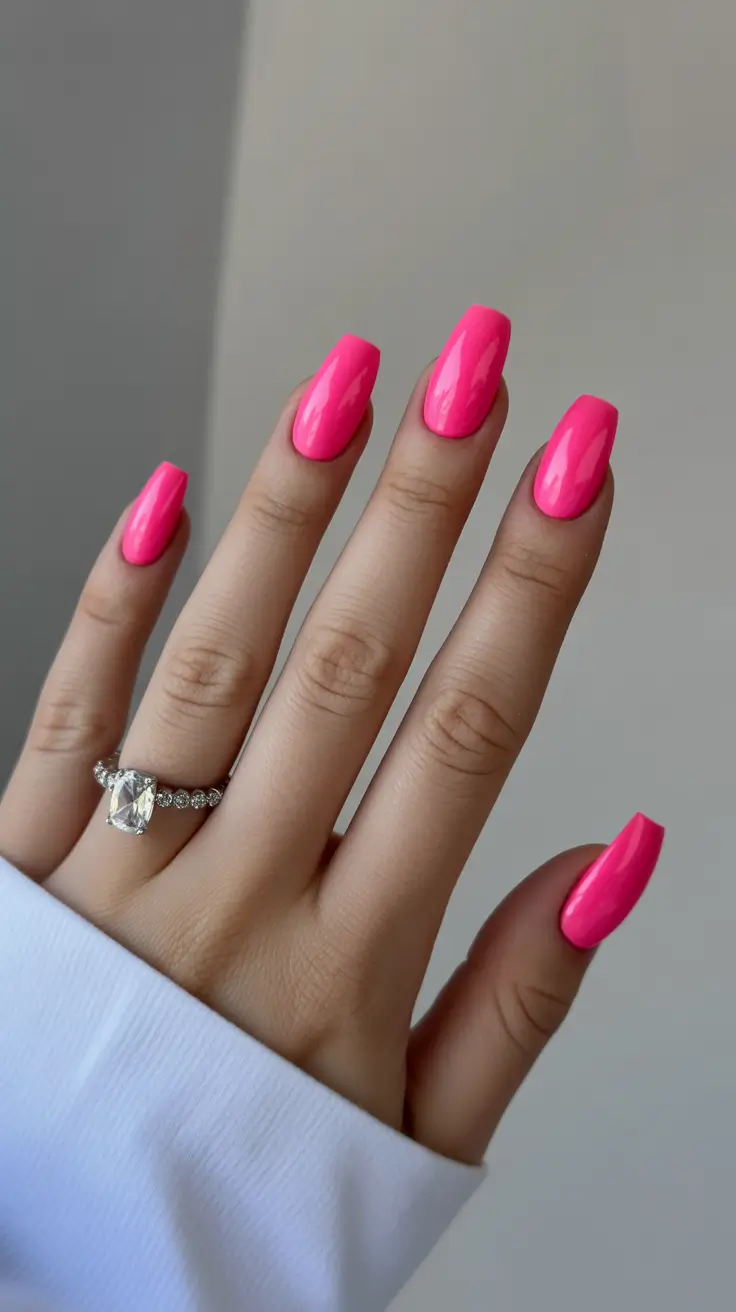 cute pink nails 2026 Neon Pink Statement Square