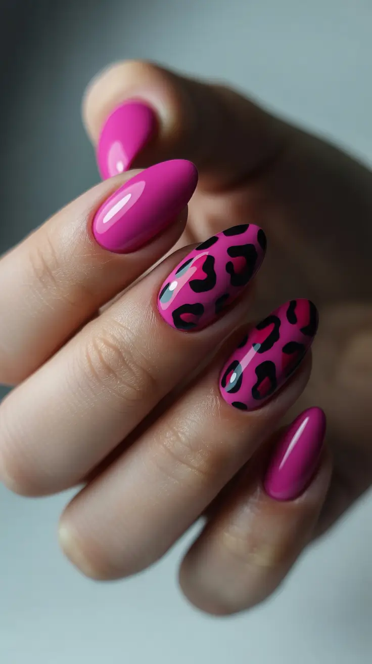 cute pink nails 2026 Wild Pink Leopard Accents