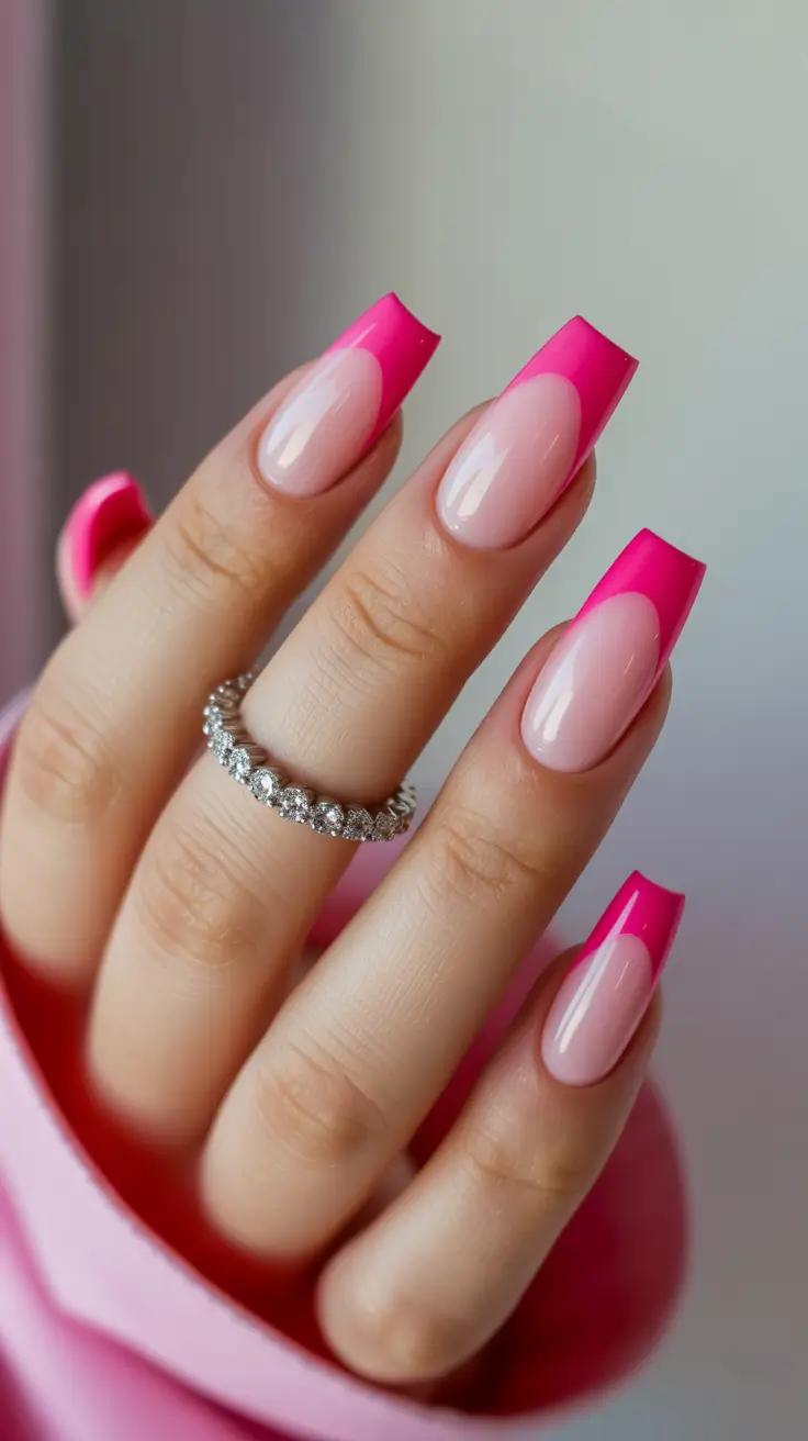 cute pink nails 2026 Sharp French Pink Contrast