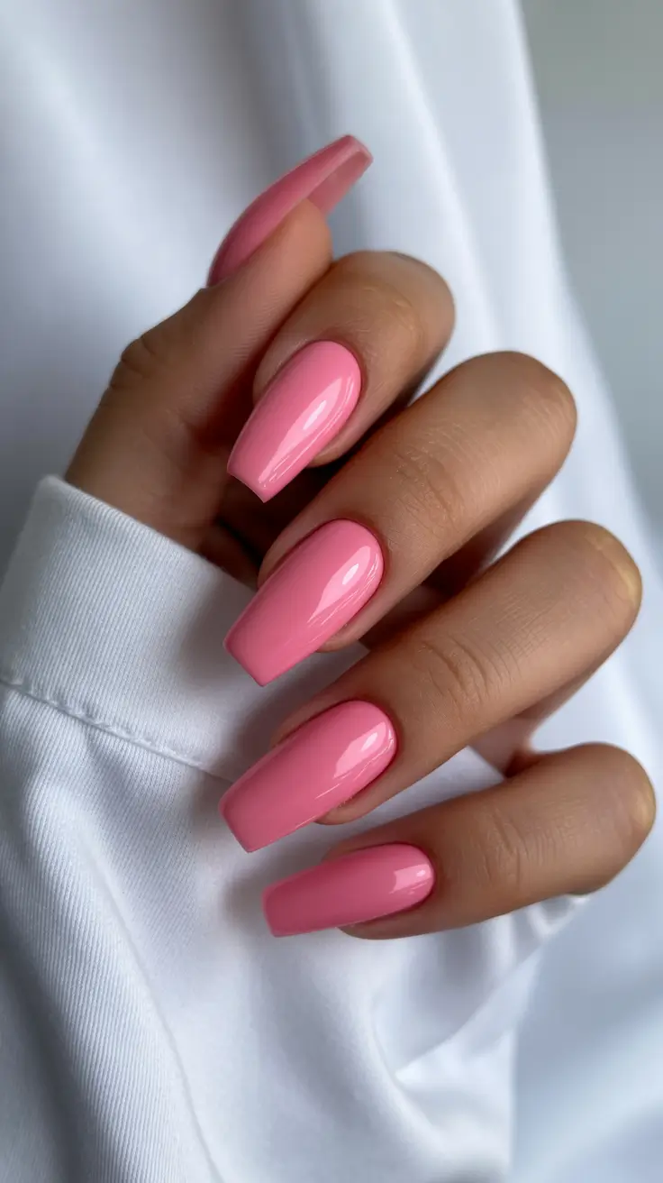 cute pink nails 2026 Bright Barbie Pink Square Energy