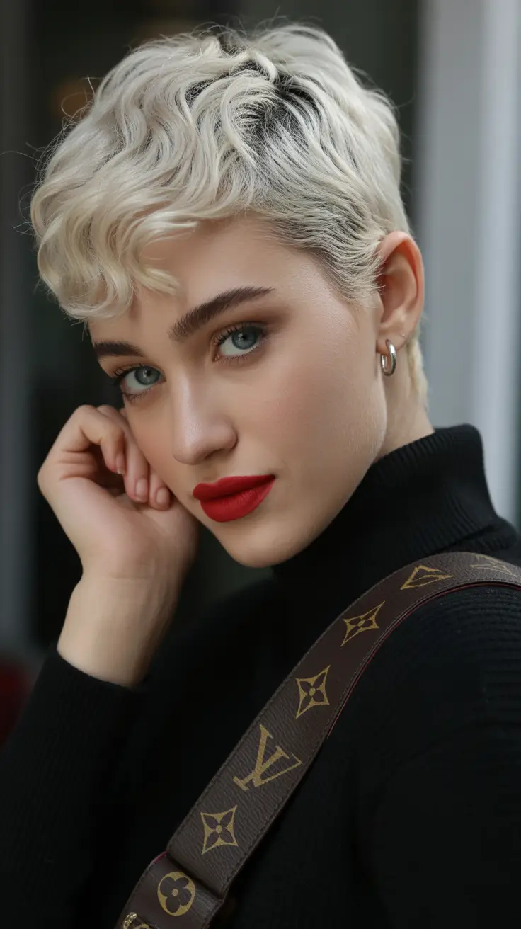 Cute pixie hairstyle ideas 2026 Ivory Curly Pixie With Playful Lift