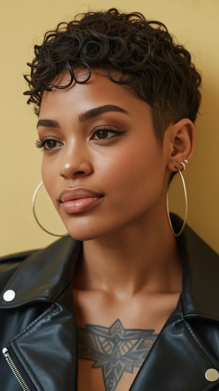 Cute pixie hairstyle ideas 2026 Curly Tapered Pixie With Defined Spiral Texture