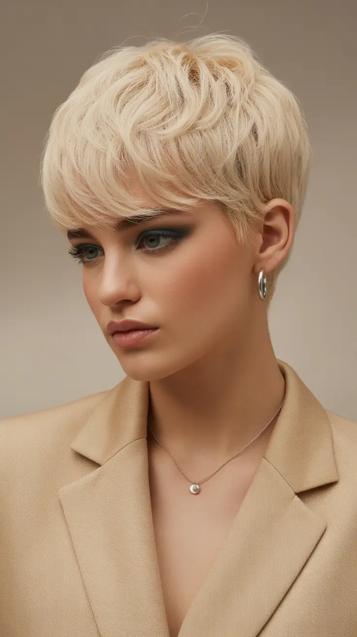 Cute pixie hairstyle ideas 2026 Soft Layered Cream-Blonde Pixie With Longer Crown