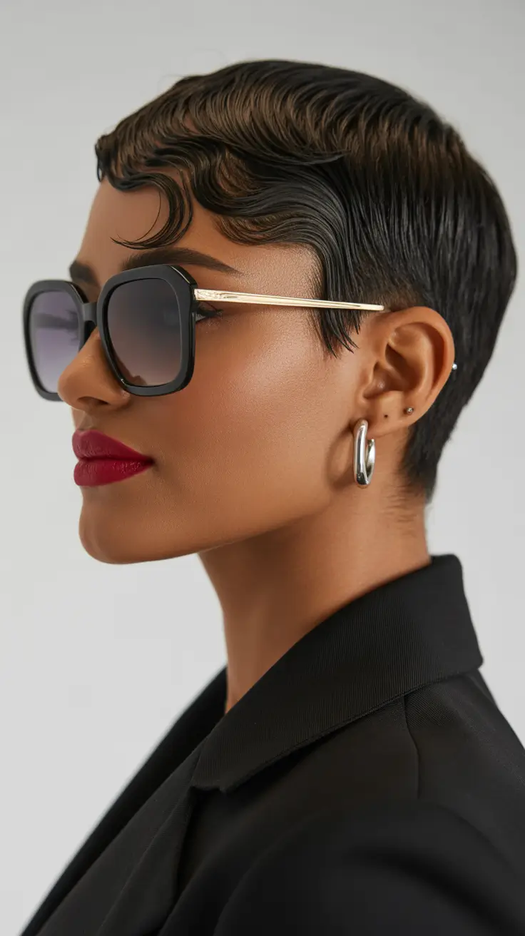 Cute pixie hairstyle ideas 2026 Ultra-Gloss Sculpted Pixie With Finger Waves