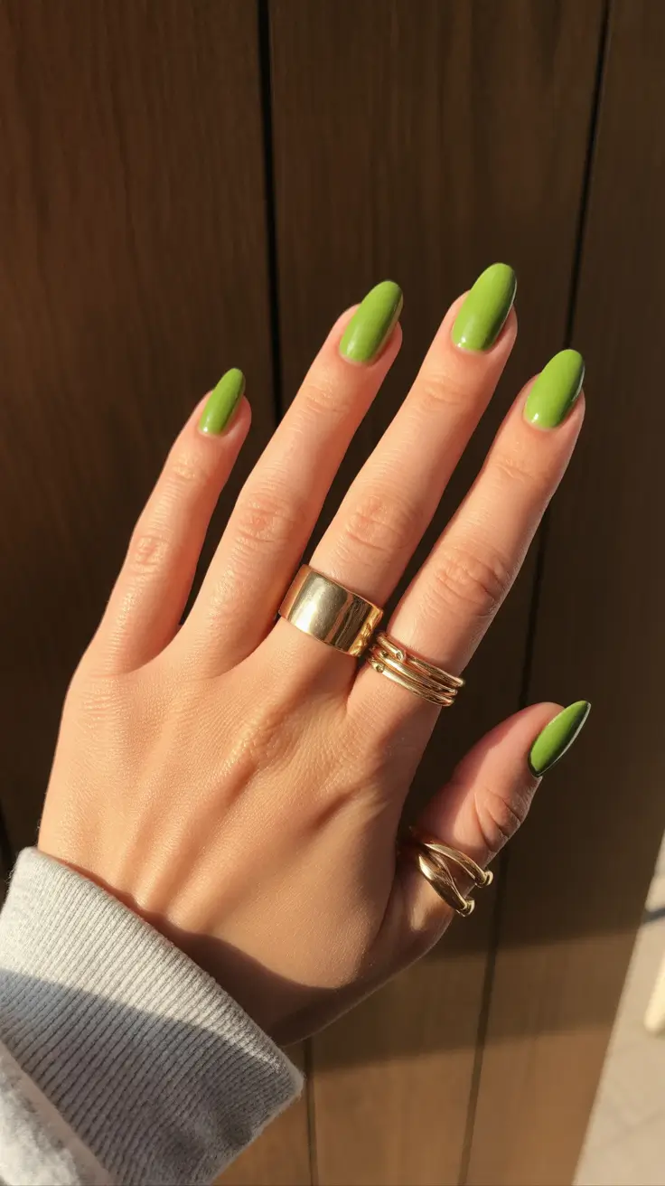 cute short nails 2026 Fresh Green Almonds for a Modern Nature-Inspired Look