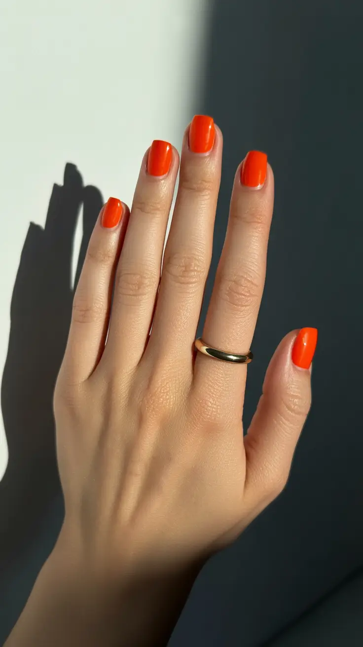 cute short nails 2026 Vibrant Tangerine Pop for Confident Color Lovers